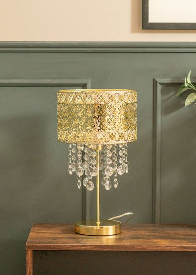 ValueLights Enna Gold Metal Table Lamp (40cm x 22cm x 22cm)