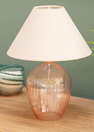 ValueLights Olivet Pink Glass Table Lamp (34cm x 25cm x 25cm)