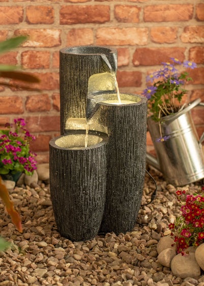 ValueLights Grey Logs Design Solar Water Fountain (47cm x 27cm x 27cm)