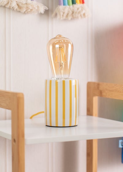 ValueLights Yellow Stripe Ceramic Table Lamp Base (11cm x 8cm x 8cm)