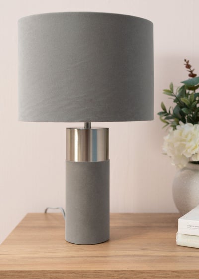 ValueLights Alexa Grey Velvet Table Lamp (45cm x 28.5cm x 28.5cm)