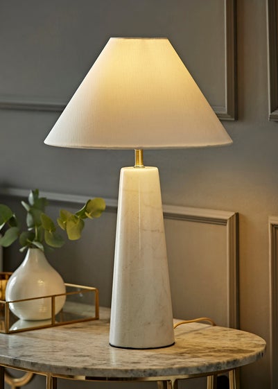 ValueLights Margot White Marble Table Lamp (45cm x 32cm x 32cm)