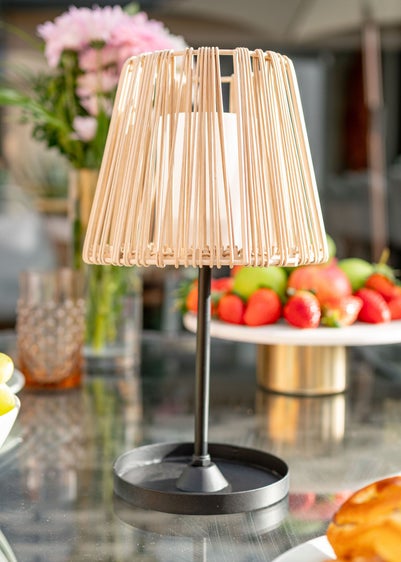 ValueLights Brown Rattan Solar Table Lamp (32cm x 18cm x 18cm)