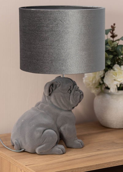 ValueLights Billy Grey Velvet Bulldog Table Lamp (46.5cm x 28cm x 28cm)