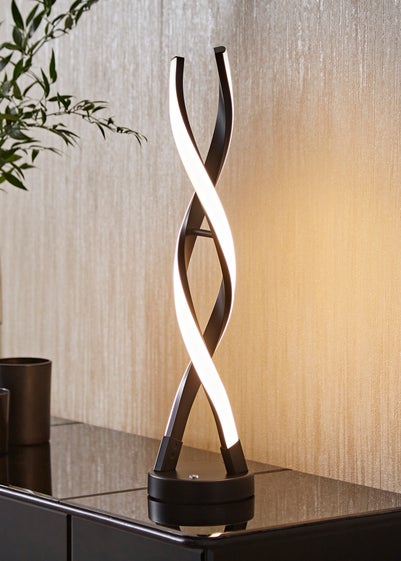 ValueLights Infinity Matt Black Double Twist Integrated LED Table Lamp (48cm x 12cm x 12cm)