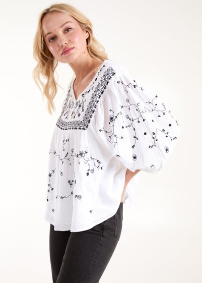 Blue Vanilla Ivory Embroidered All Over Blouse