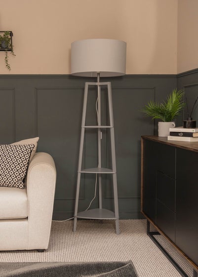 ValueLights Hiru Grey 3 Tier Shelf Floor Lamp Grey Shade (138cm x 44cm x 44cm)