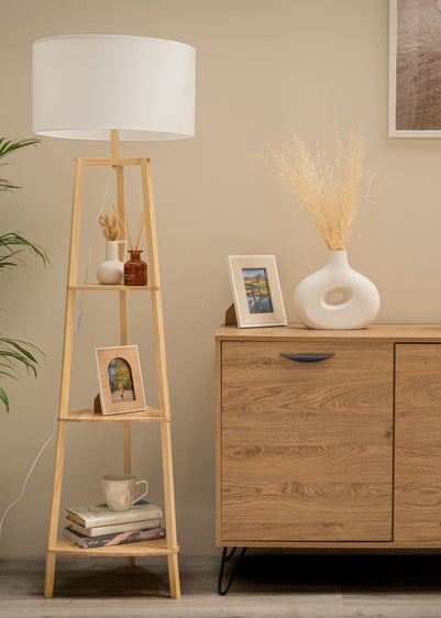 ValueLights Hiru Natural Wood 3 Tier Shelf Floor Lamp (25cm x 47cm x 47.5cm)