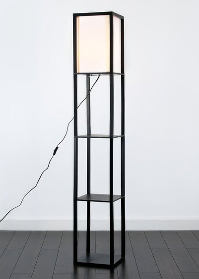 ValueLights Struttura Black Wooden Shelves Floor Lamp (159cm x 26cm x 26cm)