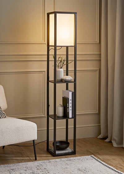 ValueLights Struttura Black Wooden Shelves Floor Lamp (159cm x 26cm x 26cm)