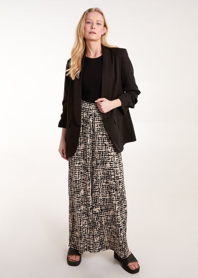 Blue Vanilla Black Shirred Waistband Wide Leg Trousers