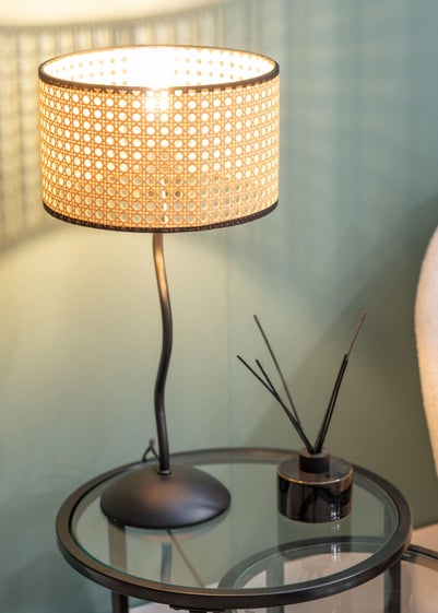 ValueLights Wiggle Black Metal Table Lamp Cane Shade (50cm x 25cm)