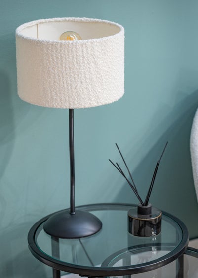 ValueLights Wiggle Black Metal Table Lamp Cream Boucle Shade (51cm x 25cm)