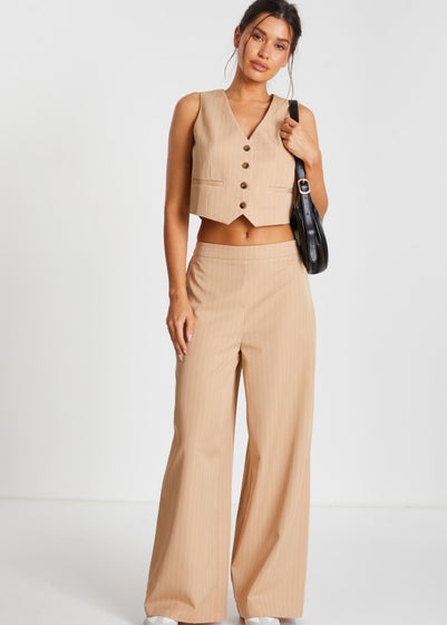 Quiz Camel Pinstripe Tailored Trousers