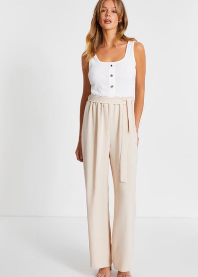 Quiz Stone Contrast Ribbed Palazzo Jumpsuit