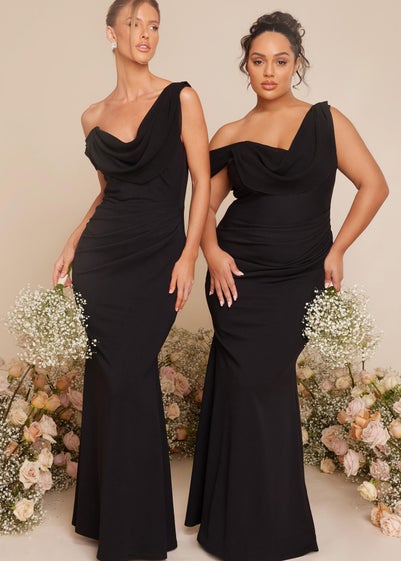 Quiz Black Asymmetric Cowl Neck Maxi Dress