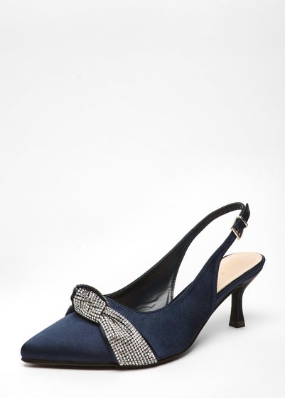 Quiz Navy Wide Fit Diamante Knot Sling Back Low Heels