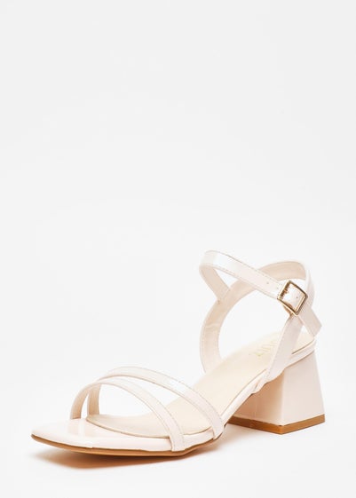 Quiz Natural Faux Leather Block Heel Sandal