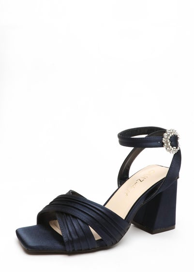 Quiz Navy Wide Fit Satin Pleated Block Heel Sandals