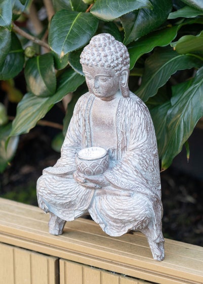 ValueLights Grey Solar Buddha Ornament (26cm x 10cm x 16cm)