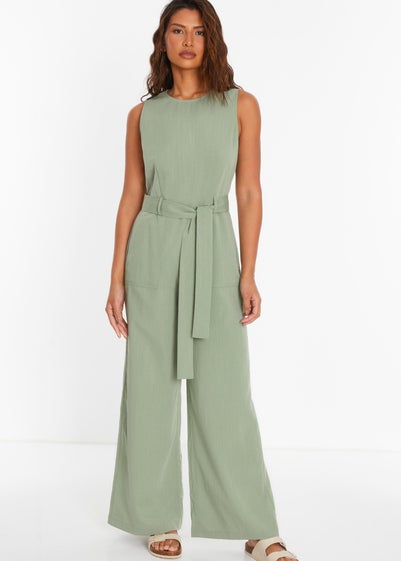 Quiz Green Linen Look Palazzo Jumpsuit