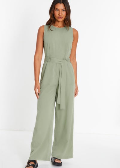 Quiz Green Khaki Linen Look Culotte Jumpsuit