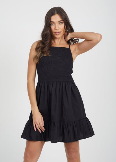 Brave Soul Black Cotton Fit and Flare Mini Dress