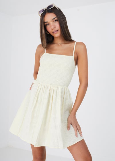 Brave Soul Cream Cotton Seersucker Mini Dress