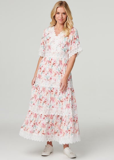 Izabel London White Floral Lace Detail Maxi Dress