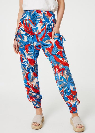 Izabel London Blue Tropical Leaf Print Harem Pants