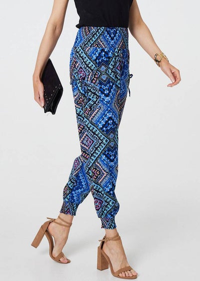 Izabel London Blue Aztec Print High Waist Harem Pants