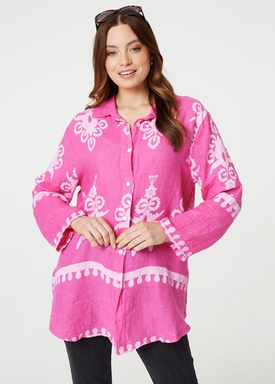 Izabel London Pink Printed Oversized Button Down Shirt