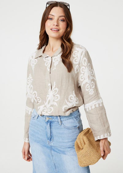 Izabel London Stone Printed Oversized Button Down Shirt