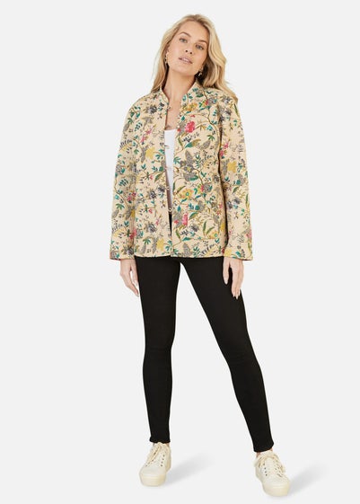 Yumi Stone Floral Print Reversible Cotton Quilted Jacket