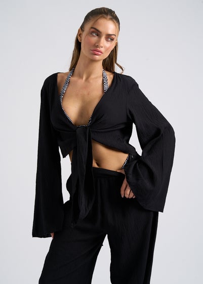 Urban Bliss Black Crinkle Cotton Oversized Beach Shirt