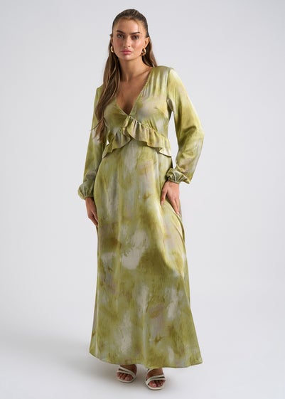 Urban Bliss Green Tie Dye Ruffle Seam Smock Dress