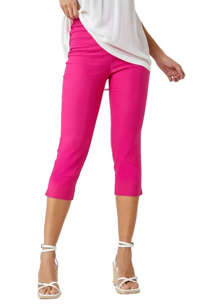 Roman Pink Elastic Waist Stretch Cropped Trousers