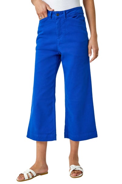 Roman Royal Blue Wide Leg Stretch Cropped Denim Culottes