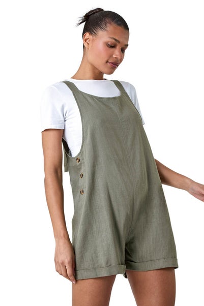 Roman Khaki Shoulder Tie Cotton Playsuit