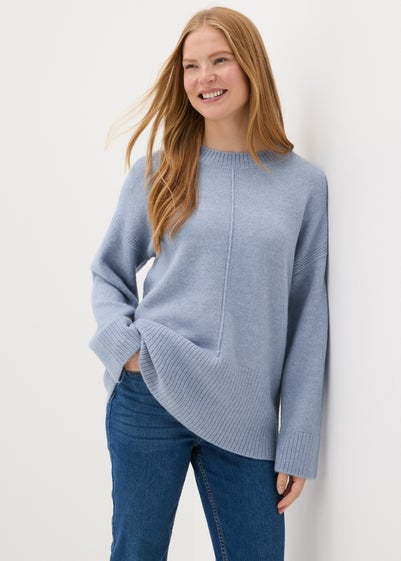 Blue Knitted Front Seam Jumper