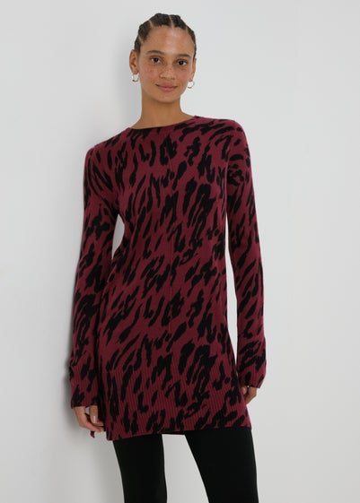 Burgundy Leopard Print Knitted Tunic