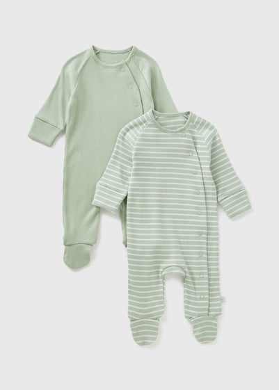 2 Pack Baby Sage Ribbed Sleepsuits (Newborn-12mths)