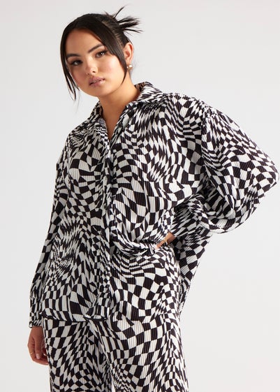 Urban Bliss Black Geometric Plisse Oversized Shirt