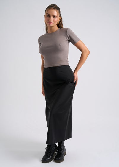 Urban Bliss Black Satin Bias Cut Midi Skirt