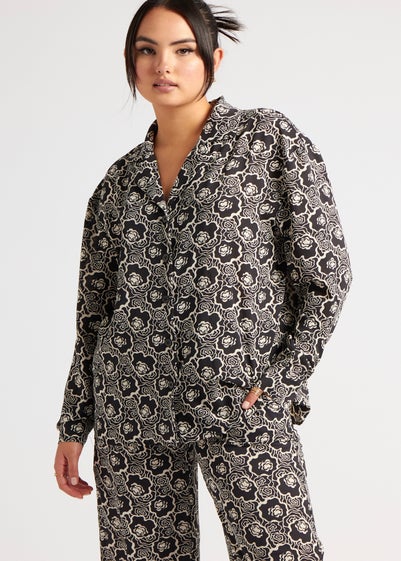 Urban Bliss Black Stencil Floral Oversized Shirt