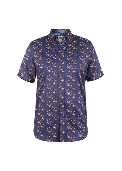 Duke Navy Kingston Floral Kingsize Short Sleeved Shirt