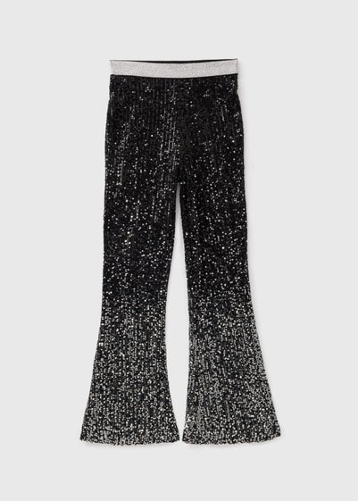 Girls Black Sequin Flare Trousers (7-15yrs)