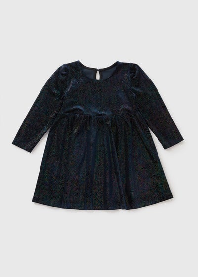 Girls Navy Glitter Velvet Skater Dress (1-7yrs)