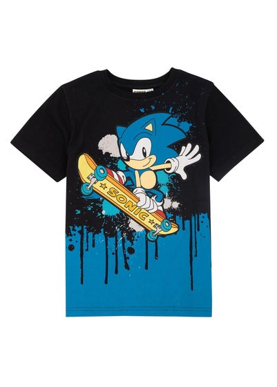 Sonic The Hedgehog Kids Black/Blue Skateboard T-Shirt (4-12yrs)