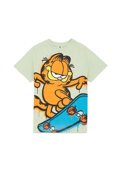 Garfield Kids Sage Green Skateboard T-Shirt (3-14yrs)